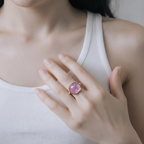18K Gold Plated Copper Ring with Natural Purple Amethyst Stone, Adjustable