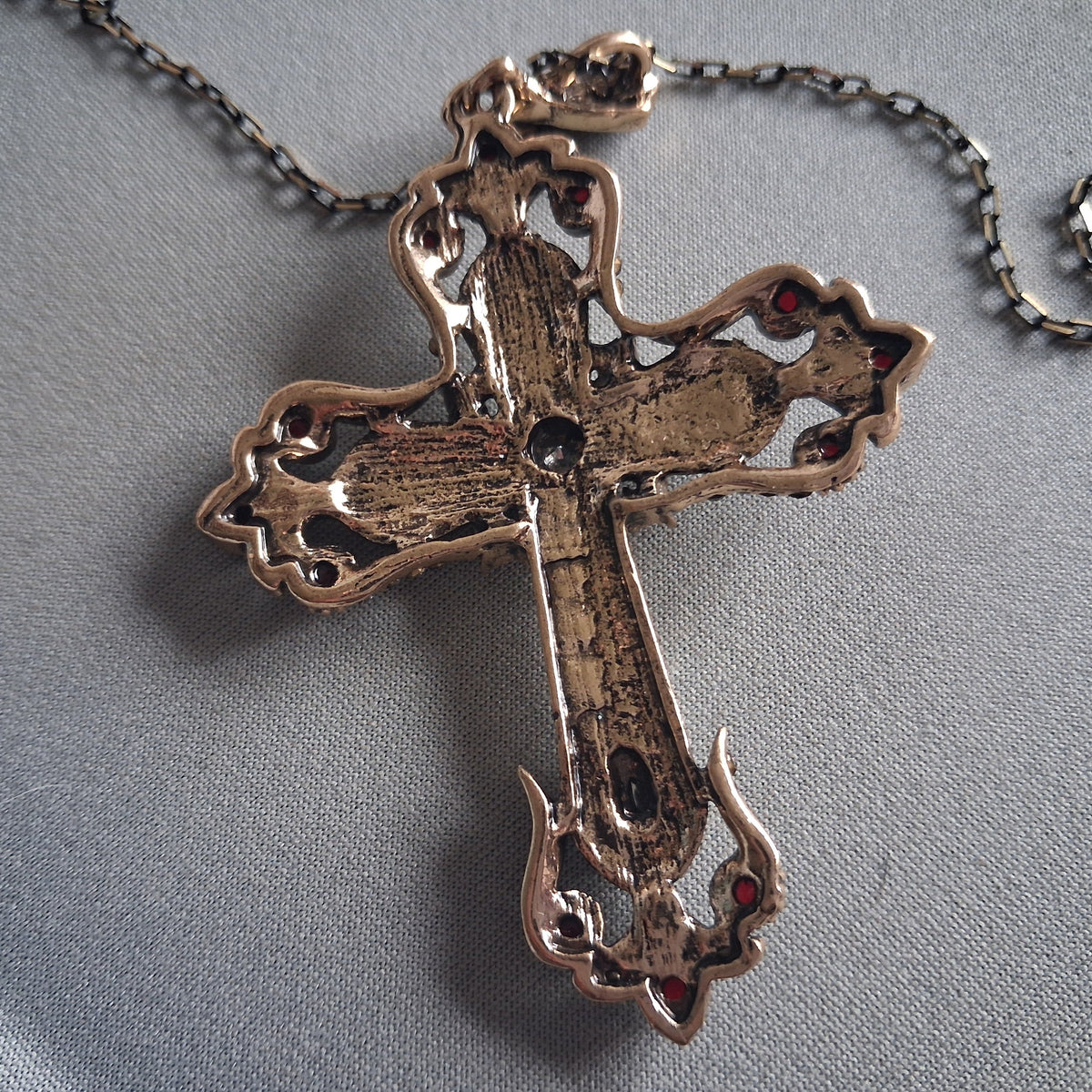 Vintage Inspired Floral Cross Pendant Necklace – Crystal, Rhinestone & Resin