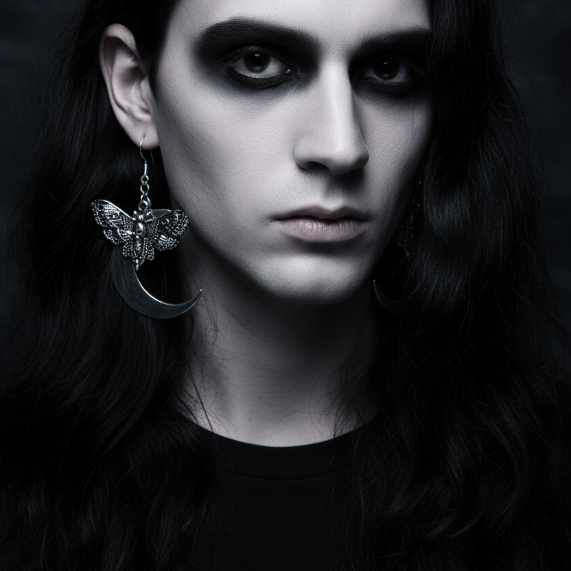 Gothic Vintage Moth Skull Head Zink Alloy Hoop Earrings