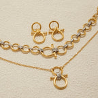 Two-Tone Link Chain Jewelry Set – Bold Modern Necklace, Bracelet & Earrings