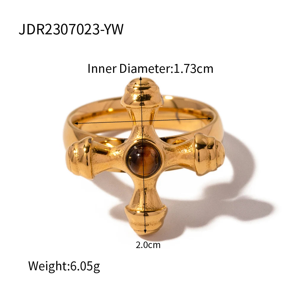 Youthway Fashionable Stainless Steel Natural Stone Cross Dangle Earrings 2023 Anti-allergy Gold Color Daily Jewelry Women