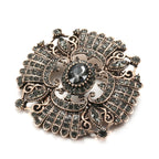 Gray Crystal Flower Brooch & Necklace – Elegant Two-in-One Floral Jewelry