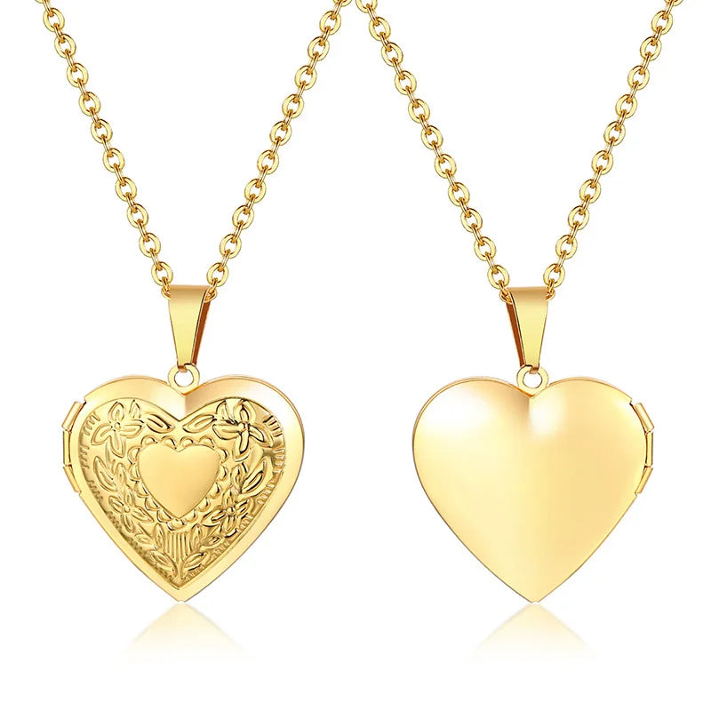 Gold-Plated Stainless Steel Locket Necklace – Timeless Oval or Heart Pendant