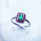 Green & Pink Zircons Cocktail Ring in 925 Sterling Silver
