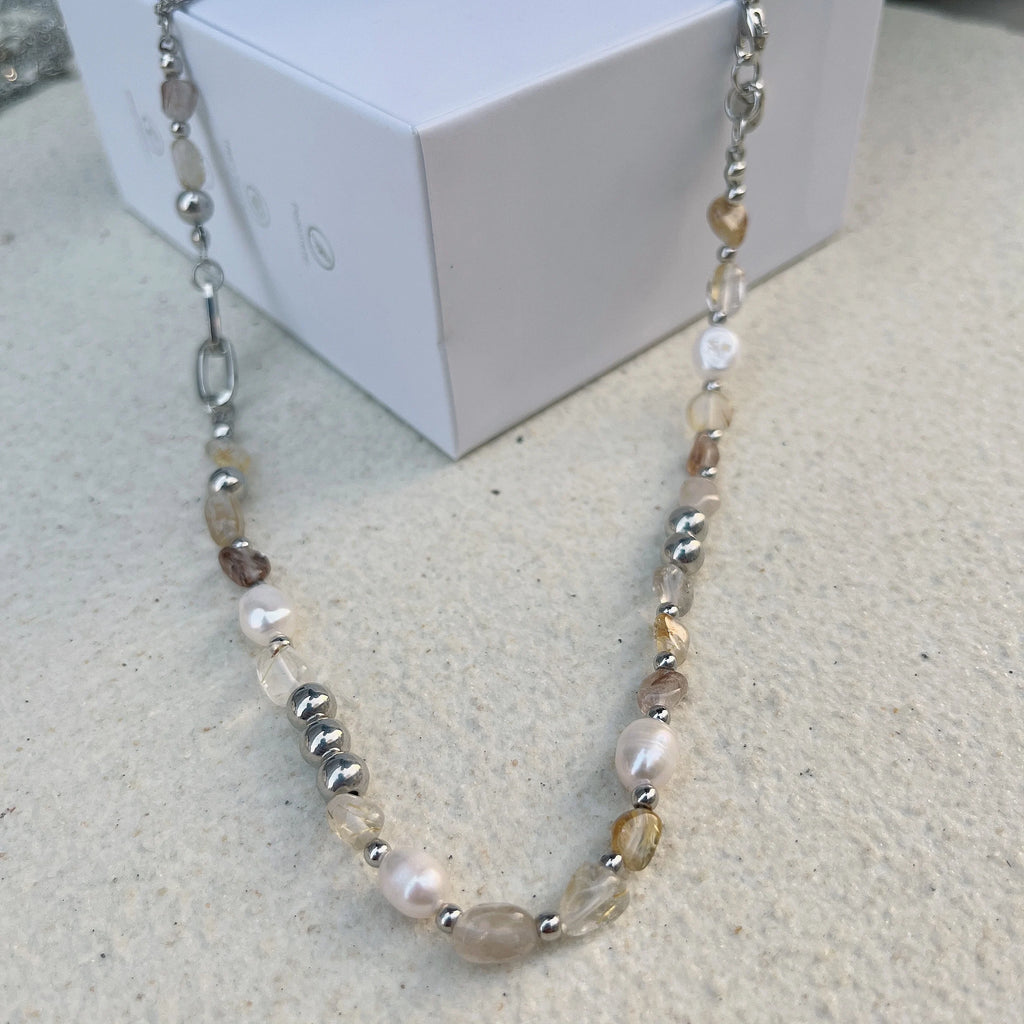 Natural Blue Crystal Freshwater Pearl Alloy Necklace