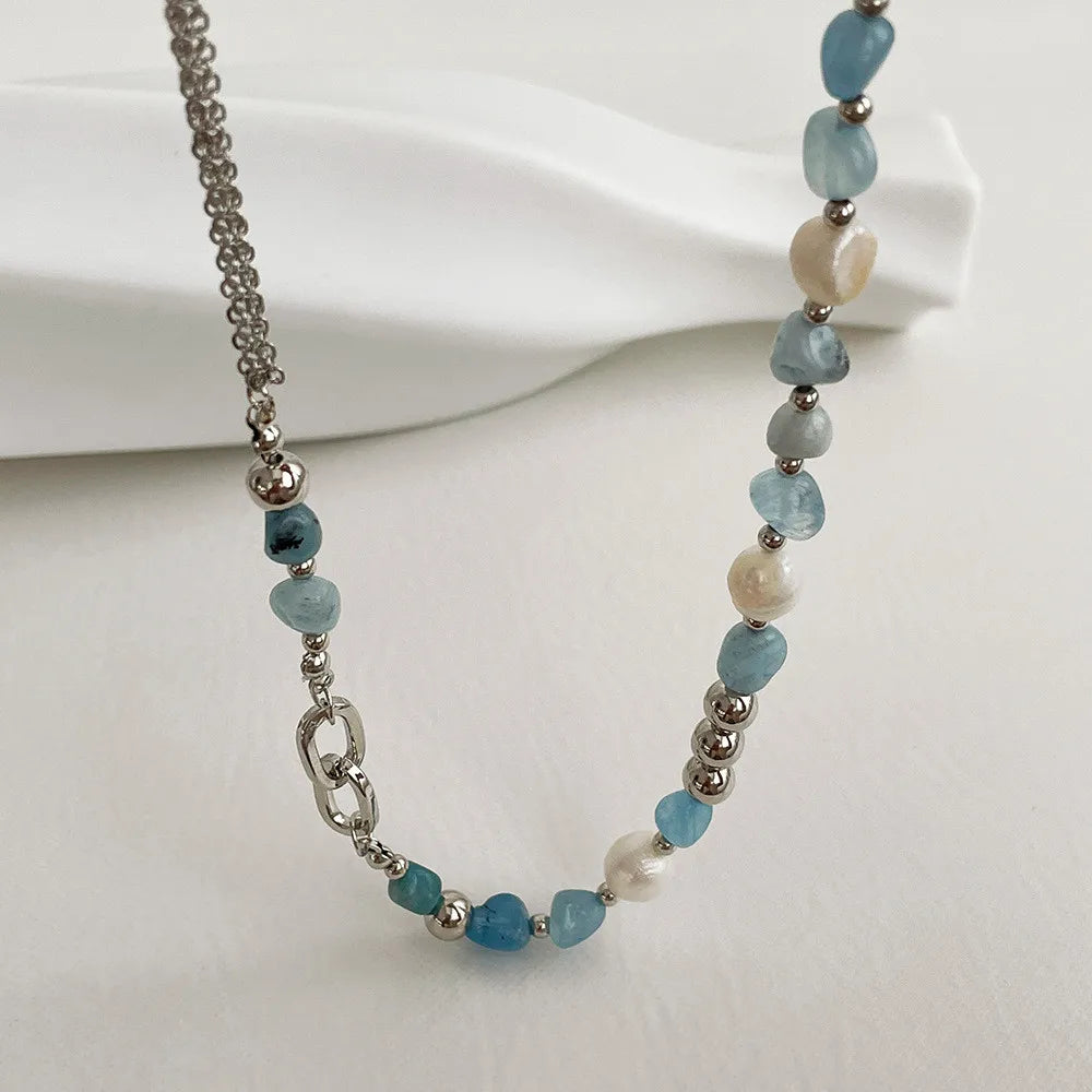 Natural Blue Crystal Freshwater Pearl Alloy Necklace