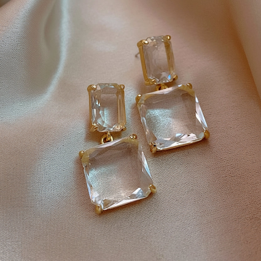 Stunning Glass Block Stud Earrings in Zinc Alloy