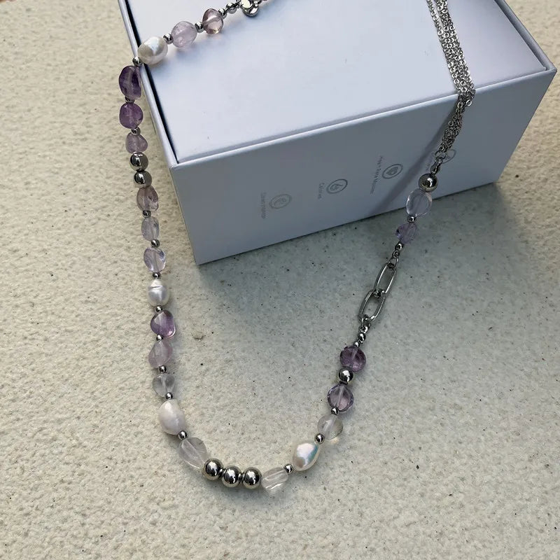 Natural Blue Crystal Freshwater Pearl Alloy Necklace