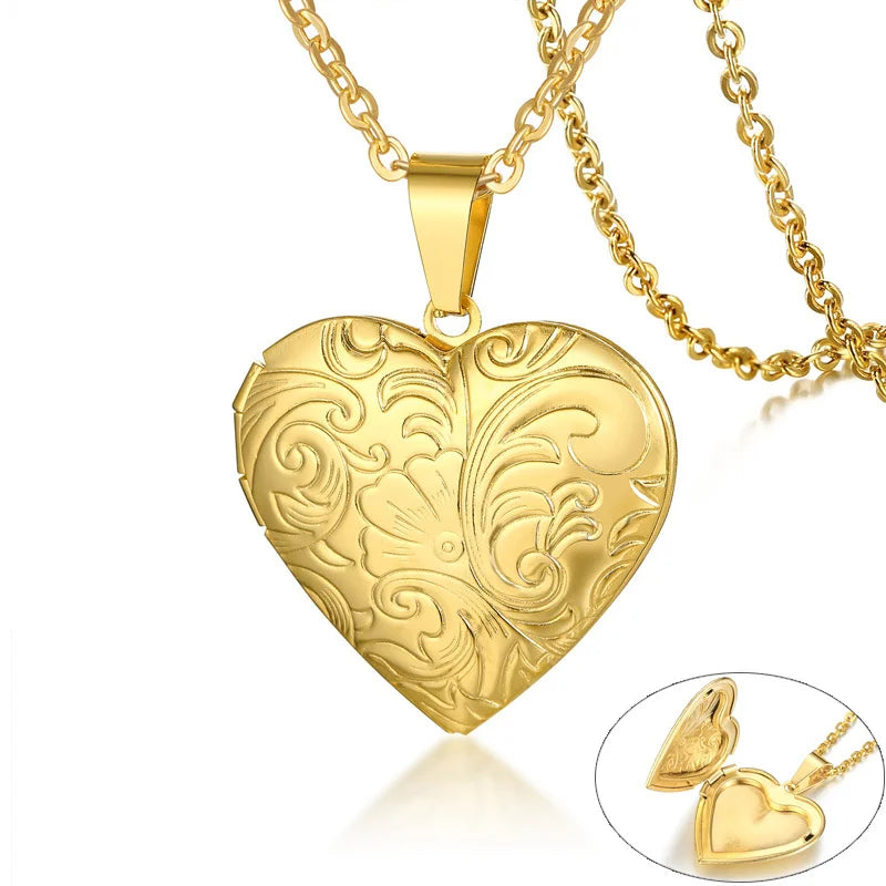 Gold-Plated Stainless Steel Locket Necklace – Timeless Oval or Heart Pendant