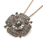 Gray Crystal Flower Brooch & Necklace – Elegant Two-in-One Floral Jewelry