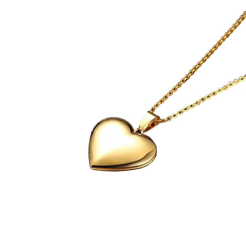 Gold-Plated Stainless Steel Locket Necklace – Timeless Oval or Heart Pendant