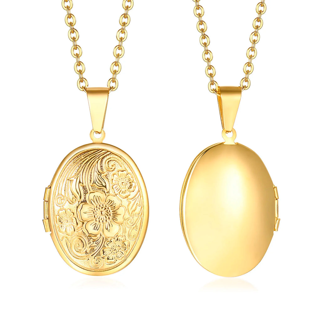 Gold-Plated Stainless Steel Locket Necklace – Timeless Oval or Heart Pendant