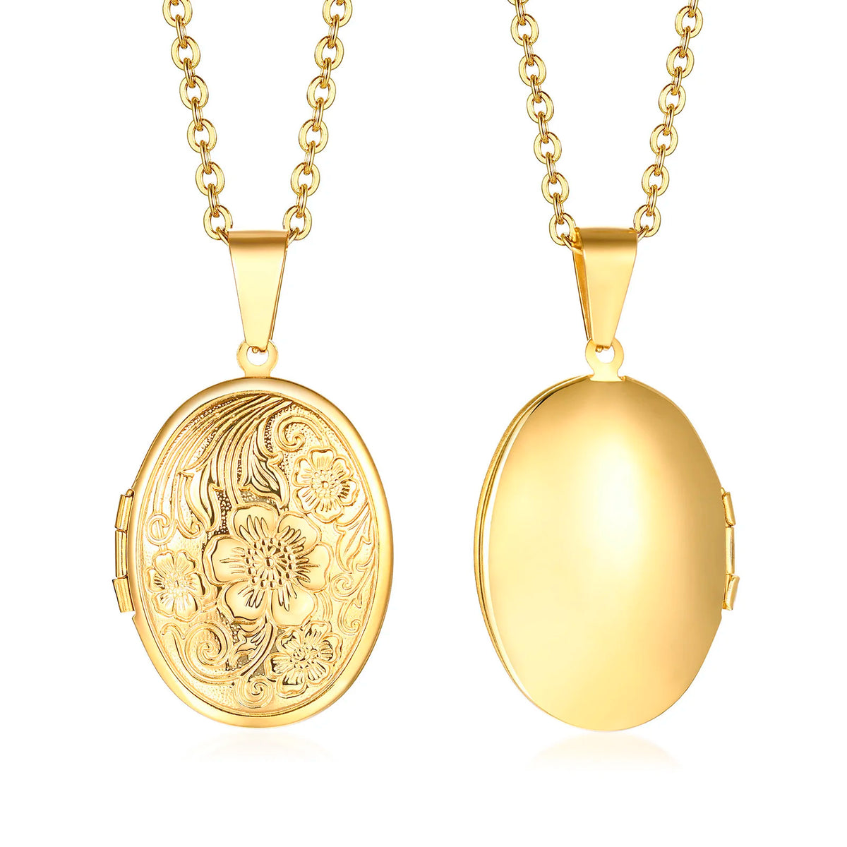 Gold-Plated Stainless Steel Locket Necklace – Timeless Oval or Heart Pendant