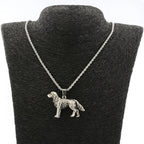 Vintage Style Golden Retriever Dog Pendant Necklace Antique Silver Plated