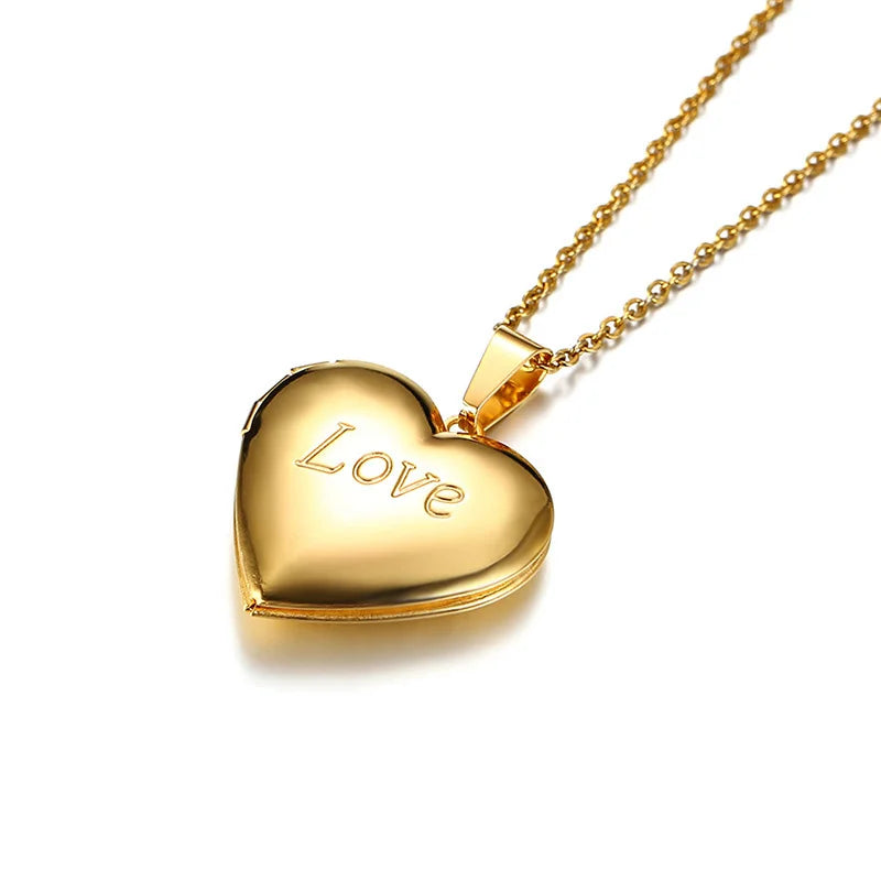 Gold-Plated Stainless Steel Locket Necklace – Timeless Oval or Heart Pendant