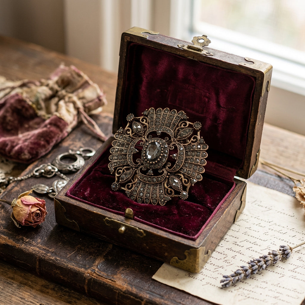 Gray Crystal Flower Brooch & Necklace – Elegant Two-in-One Floral Jewelry