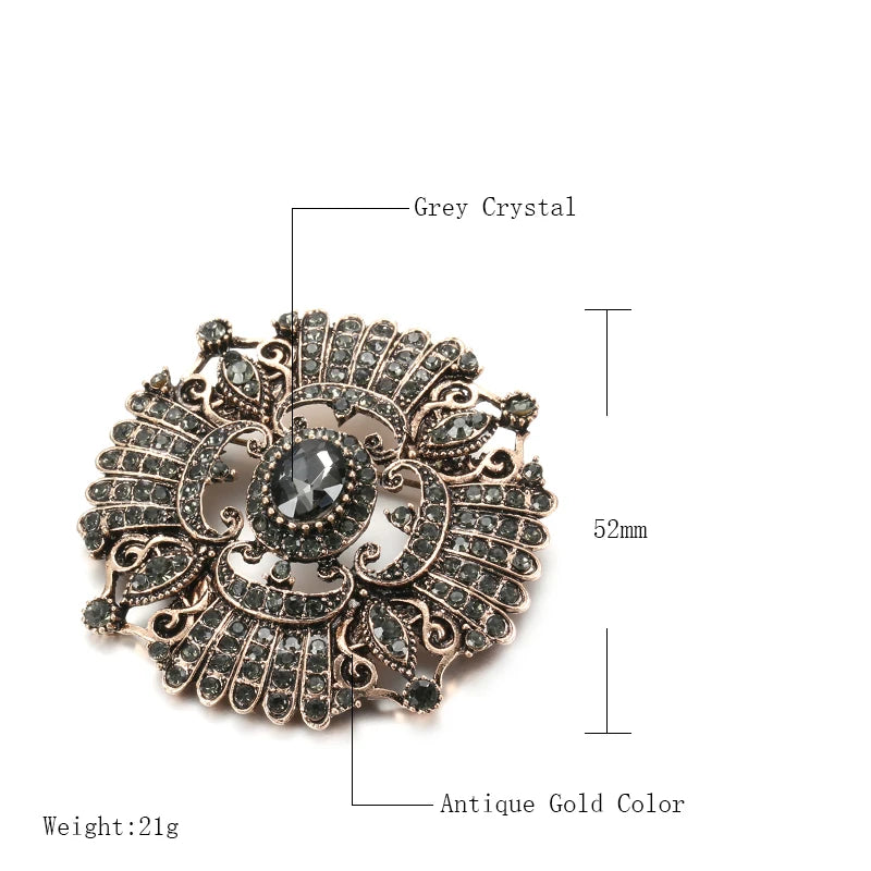 Gray Crystal Flower Brooch & Necklace – Elegant Two-in-One Floral Jewelry