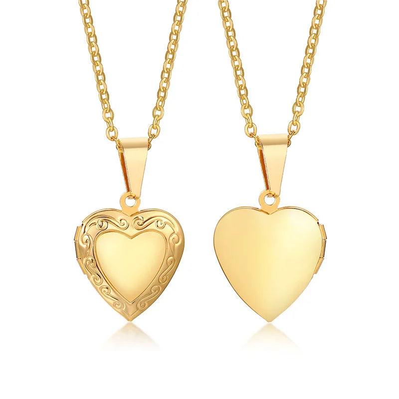 Gold-Plated Stainless Steel Locket Necklace – Timeless Oval or Heart Pendant