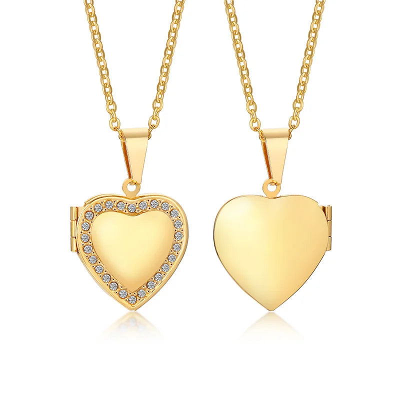 Gold-Plated Stainless Steel Locket Necklace – Timeless Oval or Heart Pendant