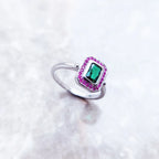 Green & Pink Zircons Cocktail Ring in 925 Sterling Silver