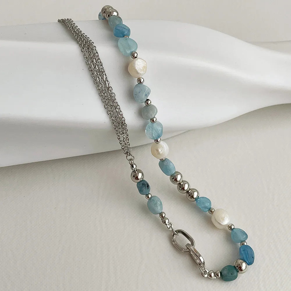 Natural Blue Crystal Freshwater Pearl Alloy Necklace