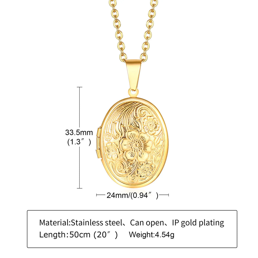 Gold-Plated Stainless Steel Locket Necklace – Timeless Oval or Heart Pendant