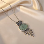 Vintage Inspired Silver Plated Zinc Alloy Necklace with Chalcedony Stone