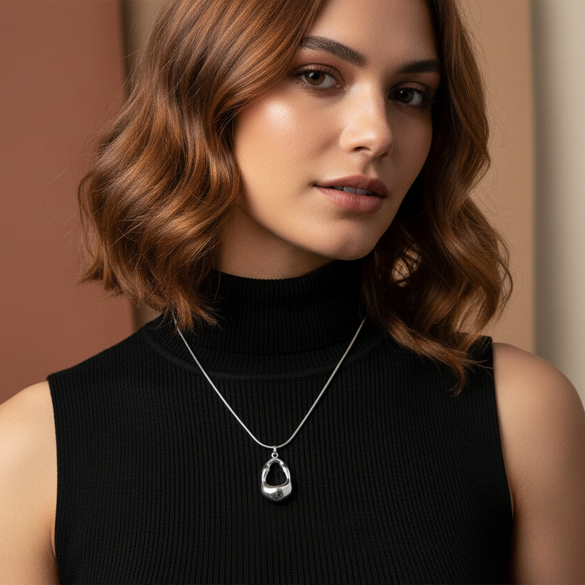 Stainless Steel Snake Chain Necklace with Oval Pendant