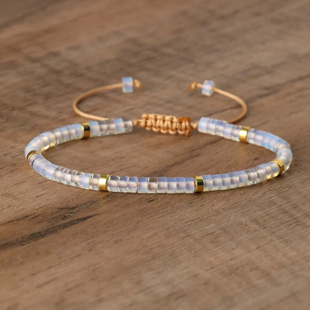 Adjustable Rope Bracelet with Natural Stone Beads - Large Selection