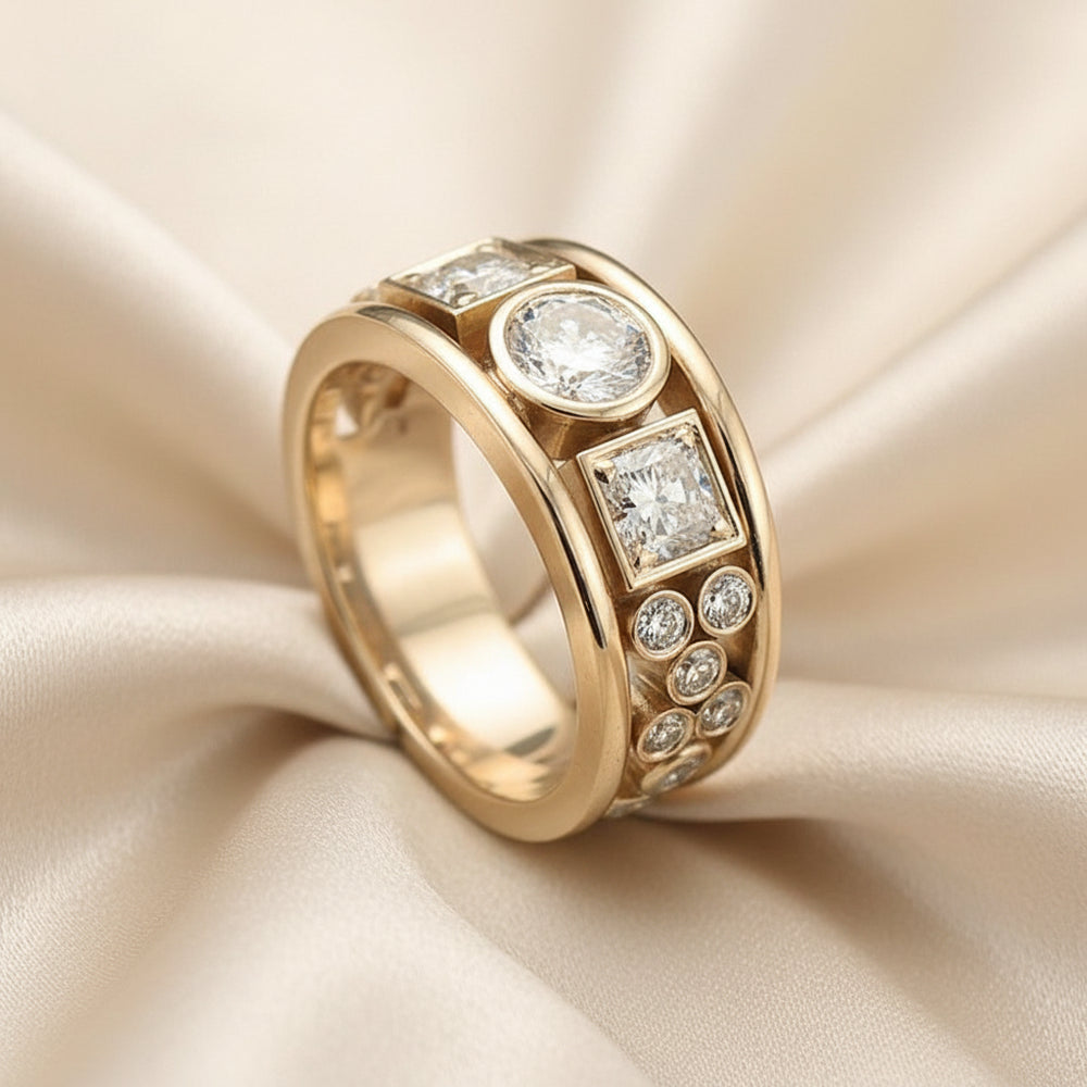 Cubic Zirconia Brass Band Ring - Thick & Bold, Round & Square CZ