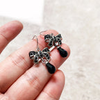Bow Knot Black Drop Crystal Earrings in 925 Sterling Silver