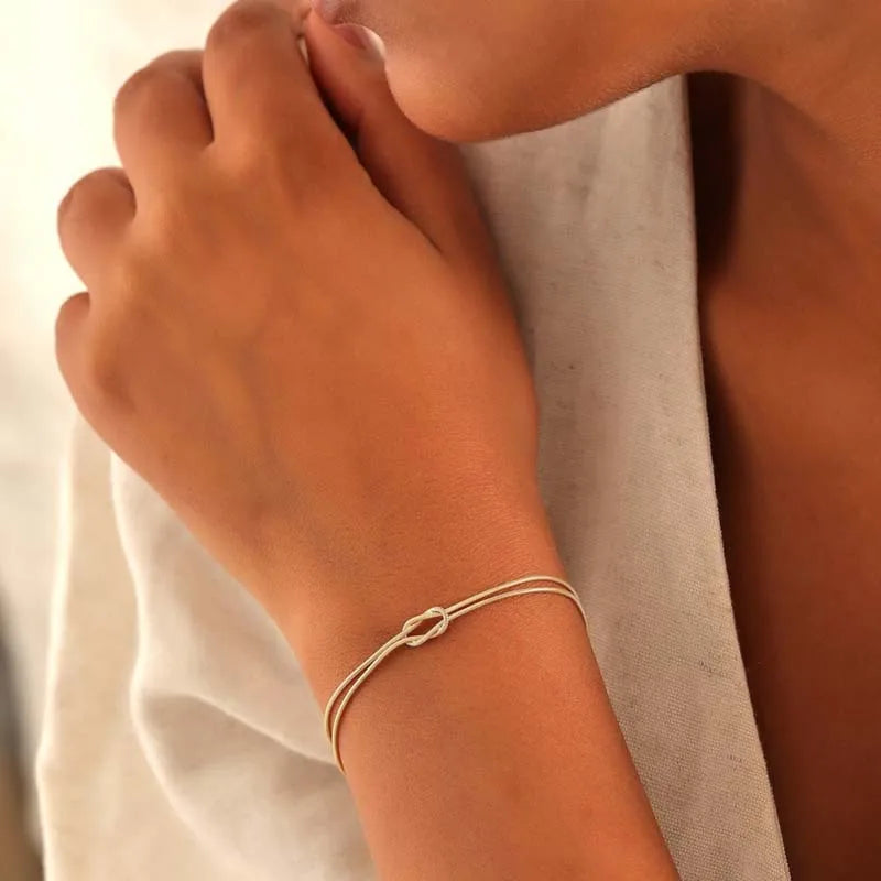 Unisex Stainless Steel Snake Chain Knot Bracelet - Handmade, Minimalist