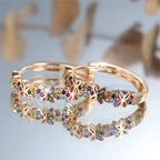 Flower Hoop Earrings in Copper Alloy with Cubic Zirconia Stones