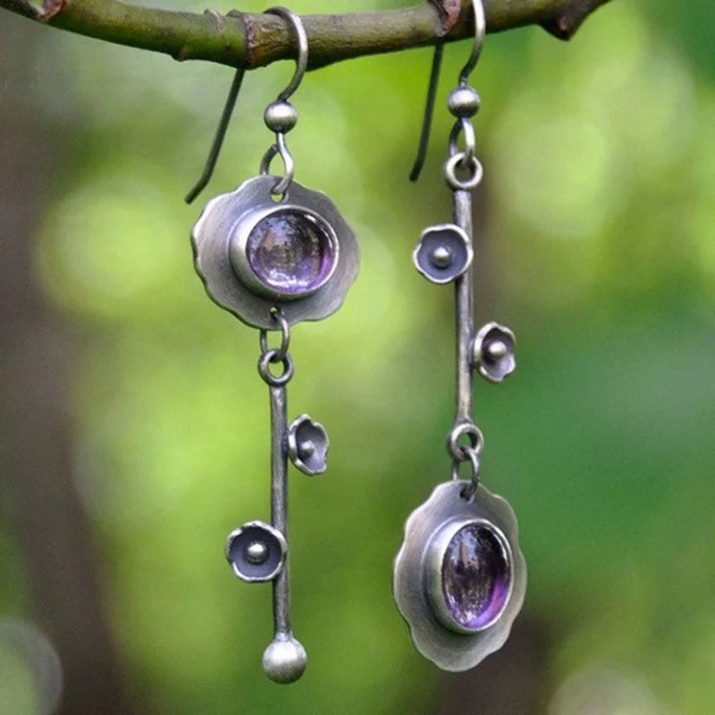 Vintage-Inspired Oval Zircon Flower Asymmetrical Earrings