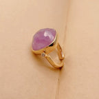 18K Gold Plated Copper Ring with Natural Purple Amethyst Stone, Adjustable