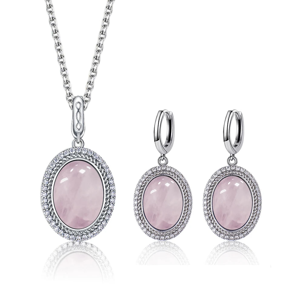 925 Sterling Silver Natural Moonstone Pendant & Earrings Set - Choose Your Stone