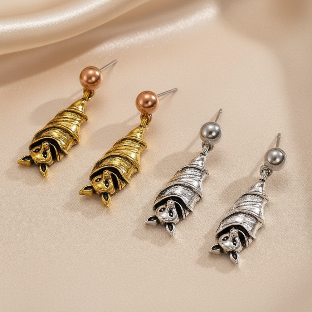 Gothic Dark Bat Pendant Drop Zink Alloy Stud Earrings