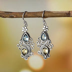 Vintage-Inspired Blue & Brown Topaz Floral Drop Dangle Earrings