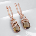 14K Rose Gold Plated Copper Snake Dangle Earrings with Natural Brown Zircon