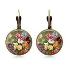 Retro Vintage Pink Rose Flower Round Glass Alloy Earrings - Several Options