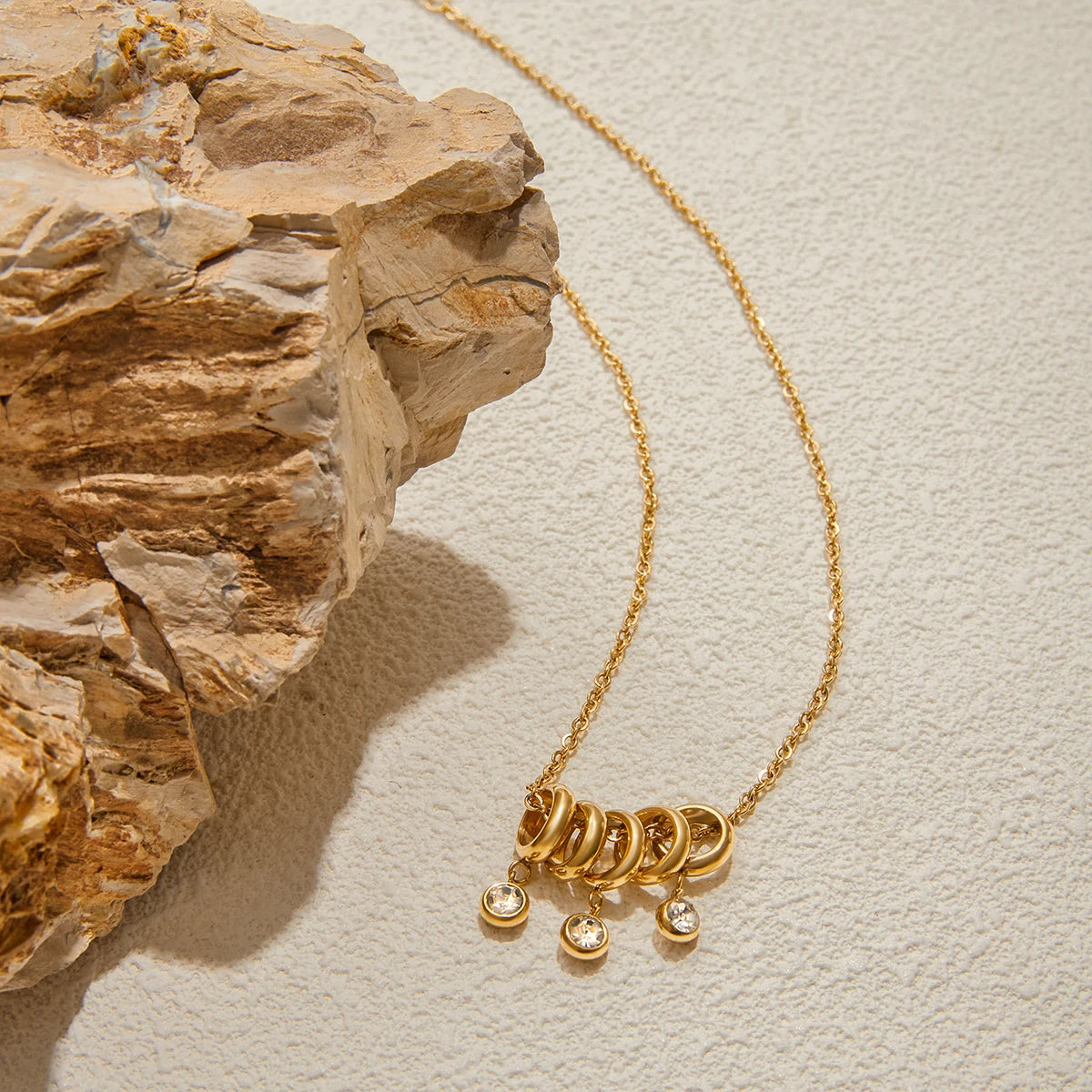 Modern 18K Gold Plated Three-Stone Rhinestone Necklace