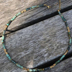 African Turquoise, Tiger Eye & Malachite Gemstone Necklace