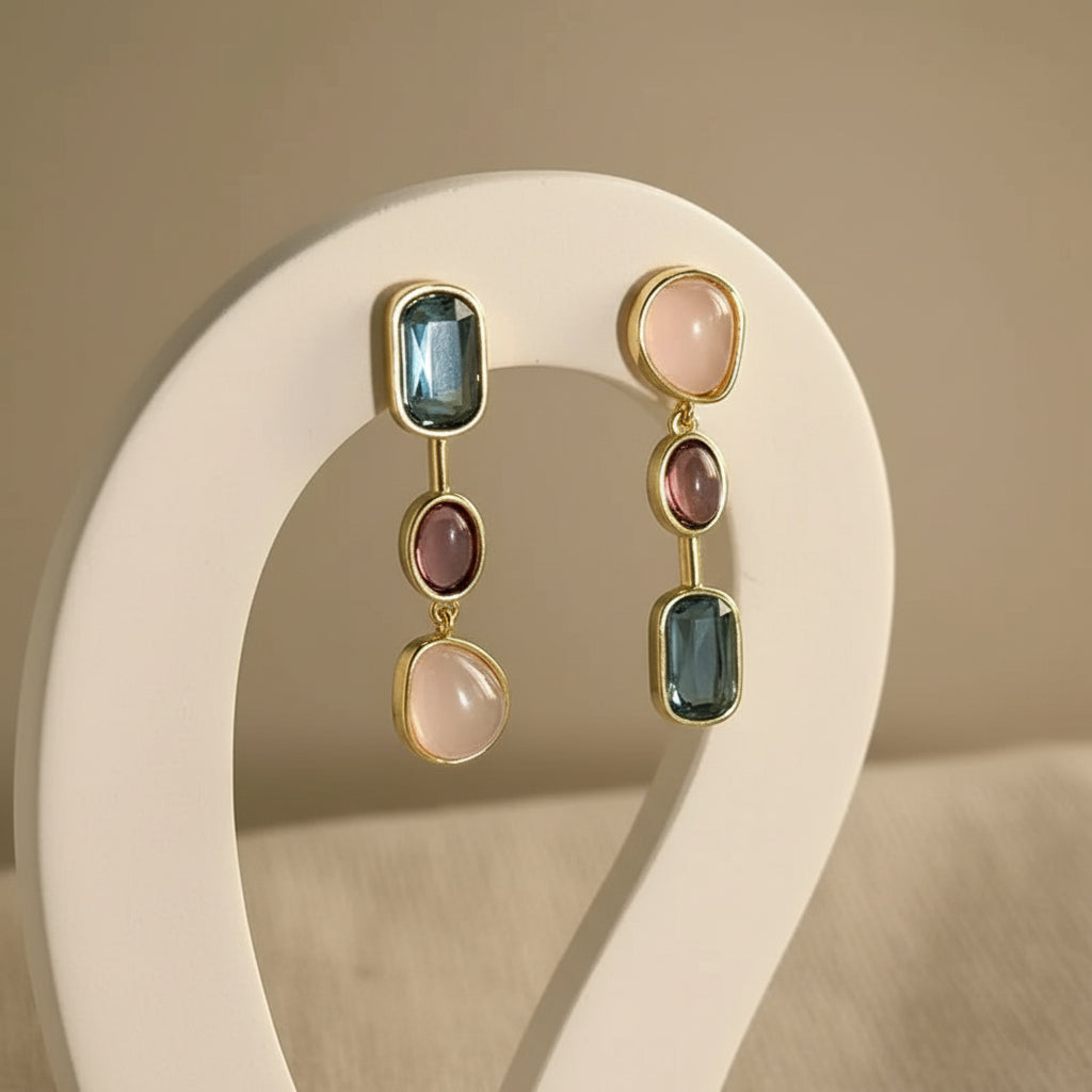 Asymmetric Colorful Resin Stone Alloy Drop Earrings