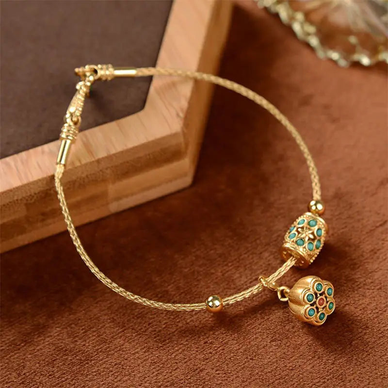 Tourmaline Turquoise Lotus Bracelet in Sterling Plated Copper