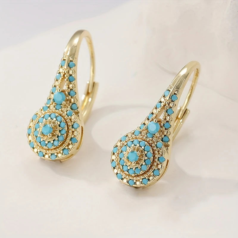 Bohemian Blue Stone Inlaid Gold-Plated Alloy Drop Earrings
