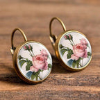 Retro Vintage Pink Rose Flower Round Glass Alloy Earrings - Several Options