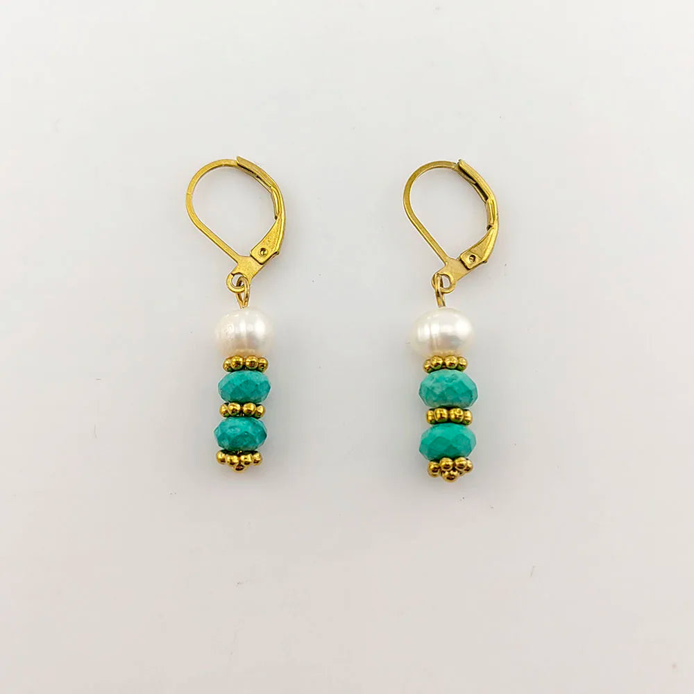 8 Colors! 18K Gold Plated Dangle Earrings with Freshwater Pearls & Crystals