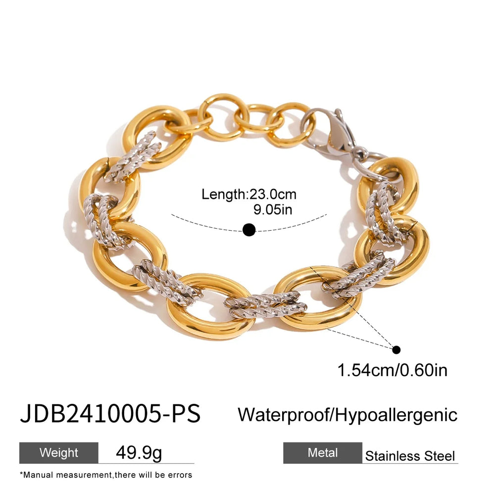 Two-Tone 18k Gold Plated Stainless Steel Necklace & Bracelet - Twisted Bold Modern