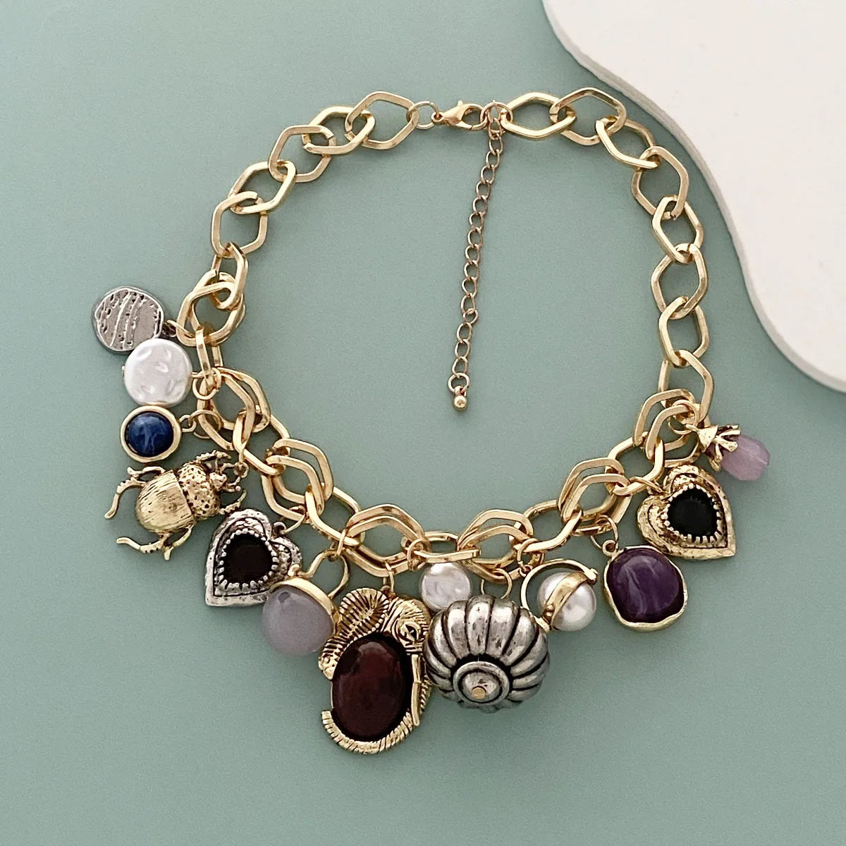 Retro-Inspired Multi-Pendant Choker Necklace & Earrings Set – Gold or Silver