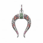 Chinese Dragon Horseshoe Pendant in 925 Sterling Silver with Colorful Zircons